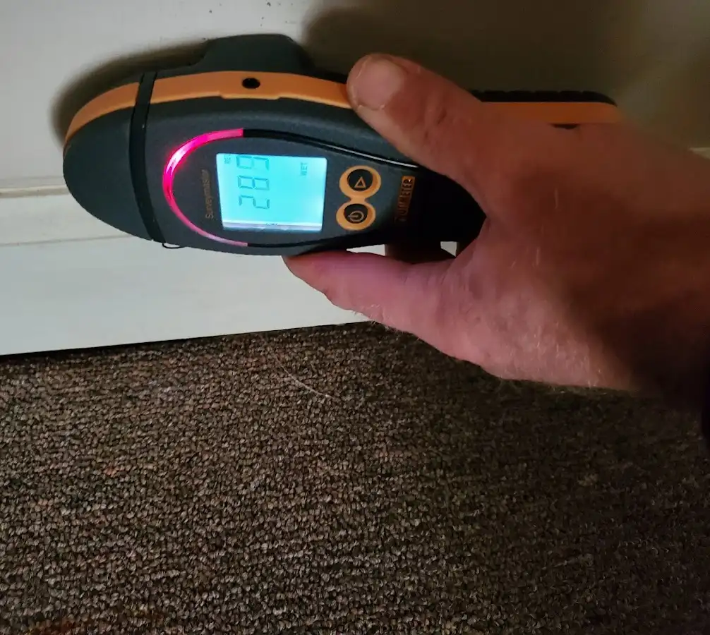 Moisture detection at baseboard during Sewage Cleanup & Sanitation in Garrison